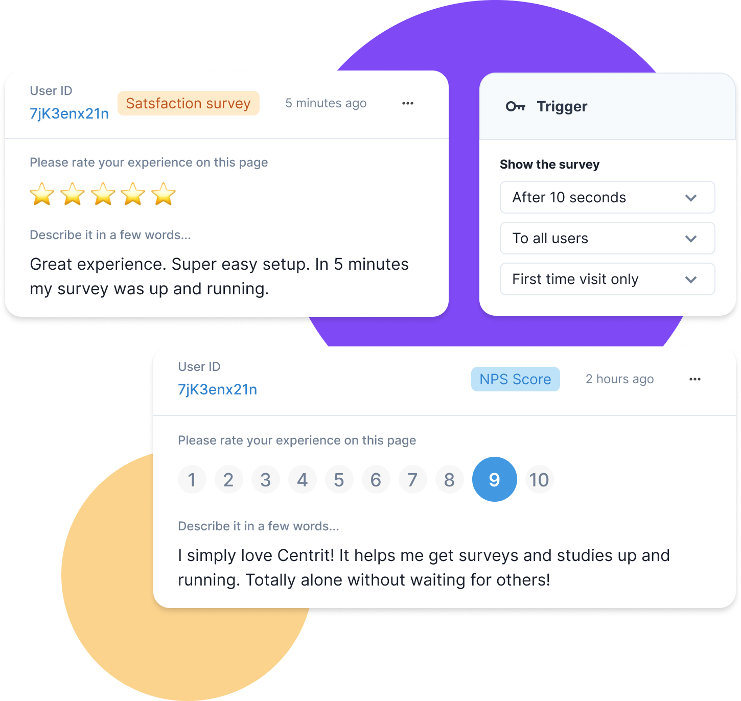 Interface showing Centrit feedback examples and trigger options